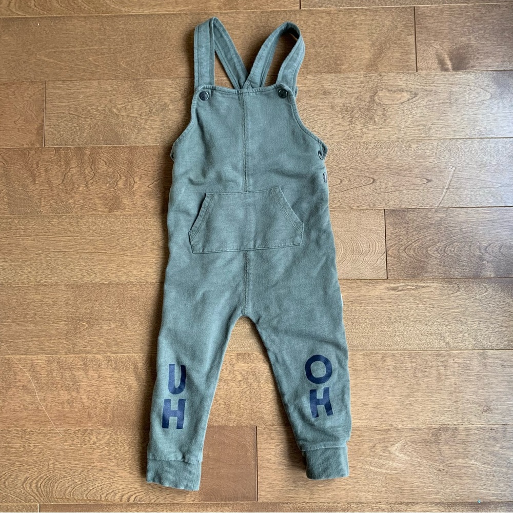 Kids Olive Green Overalls with Knee Lettering